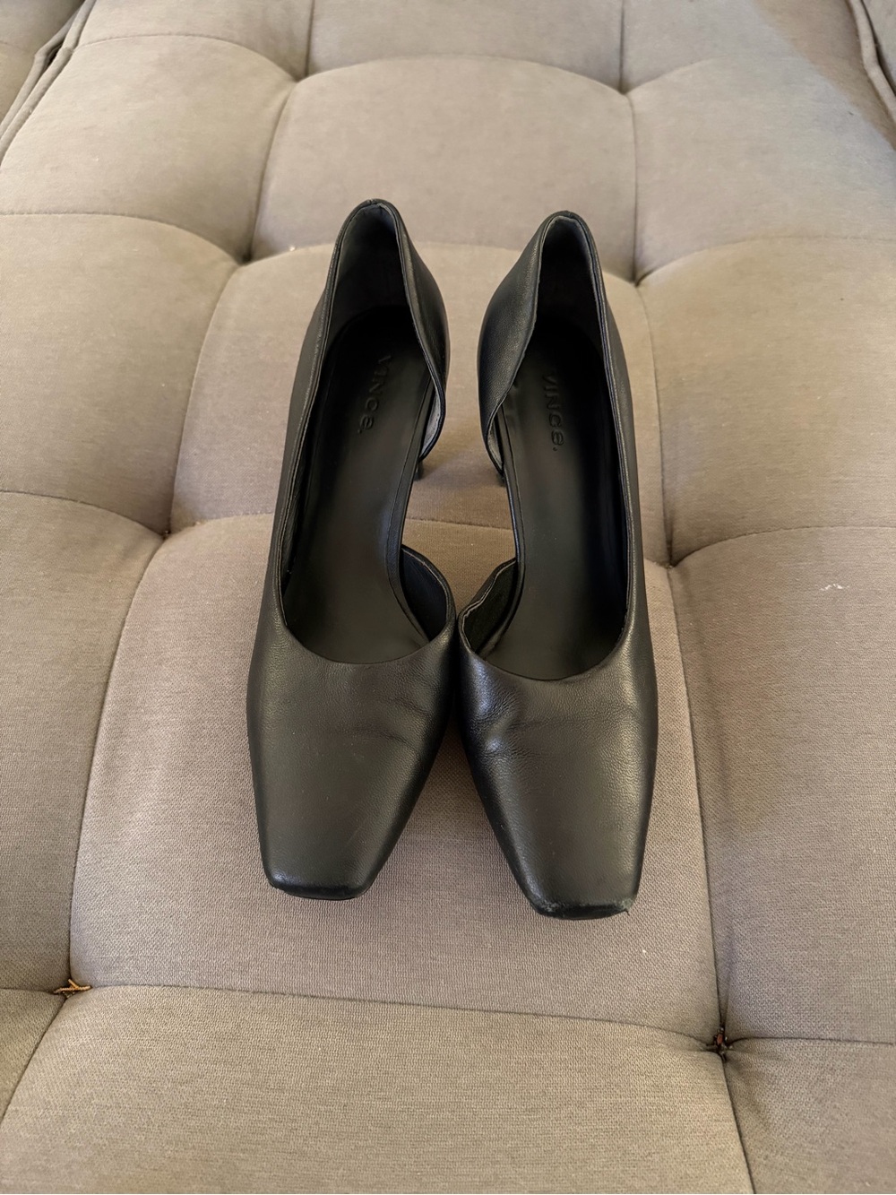 Vince Black Square-Toe Leather Heels